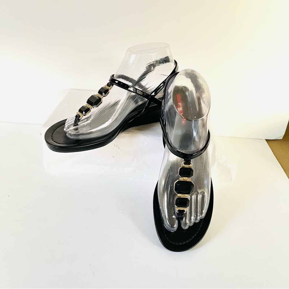 Prada Black Beaded Patent Leather Sandals Wedge 3… - image 4